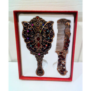 Vintage Butterfly Shaped Mirror And Hair Brush Set Style FF